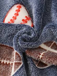 SHEIN 2pcs Tween Boy Cartoon Football Pattern Glow-In-The-Dark Ribbed Collar Long Sleeve Pajama Set, Autumn/Winter - Navy Blue - View 6