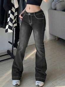 女款 Y2K 街头风低腰休闲牛仔喇叭裤，开学季，秋季