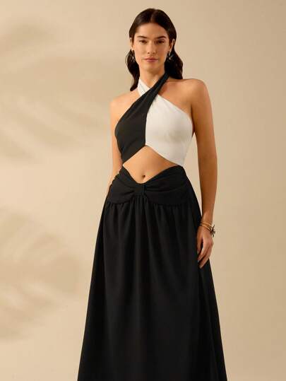 CAJUNI Gonna lunga nera maxi con pieghe da donna, gonna casual da spiaggia e vacanze estiva