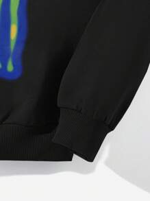 SHEIN EZwear Casual Simple Thermal Graphic Print Round Neck Loose Fit Thick Sweatshirts For Women, Fall/Winter , Black Sweatshirt,Long Sleeve Tops