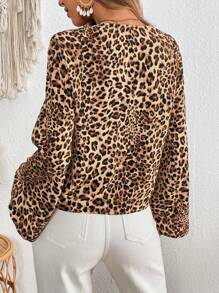 SHEIN VCAY Women's Regular Fit Leopard Print Long Sleeve Vacation Shirt - Multicolor - View 2
