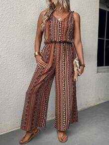 Breezaya Plus Size  Vintage Style Casual Jumpsuit - Multicolor - View 5