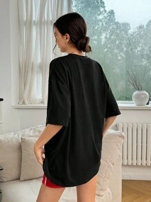 SHEIN EZwear Chất rắn Áo thun Thả vai - màu đen - Xem 9