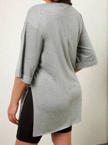 EURMUSE Plus Size  Two Side High Slit Oversize T-Shirt - Grey - View 2