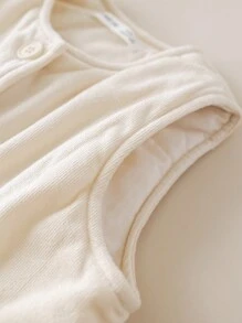 PrepCrw 年轻女孩学院风米色编织修身无袖棉服外套返校季 - 米色 - 查看 8