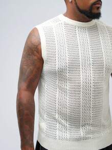 Manfinity VCAY Plus Size Men's Casual Hollow-Out Knitted Vest, Suitable For Autumn And Winter - White - View 5