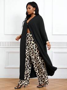 SHEIN Lady Conjunto de dos piezas con top tipo bata con abertura y pantalones con estampado de leopardo para mujer. Vestidos elegantes de fiesta de otoño 2024 - Multicolor - Ver 4