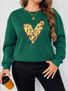 Calvaya Plus Size Elegant Casual Thickened Loose Round Neck Printed Sweatshirt Pullover Fall Outfit