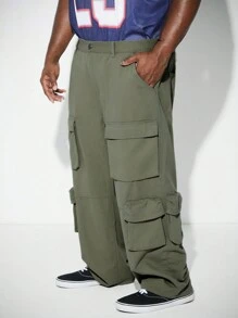 Manfinity Hypemode Quần ống rộng denim màu xanh quân đội rộng rãi cho nam cỡ lớn - xanh quân đội - Xem 1