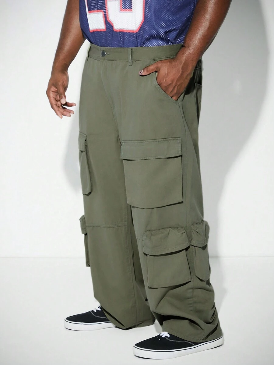 Manfinity Hypemode Quần ống rộng denim màu xanh quân đội rộng rãi cho nam cỡ lớn - xanh quân đội - Xem 1