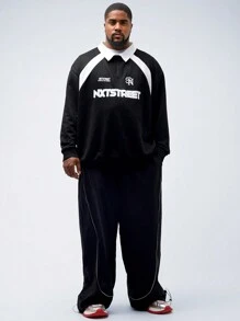 Manfinity VCAY Plus Size Men's Casual Knit Patchwork Loose Raglan Long Sleeve Polo Shirt, Suitable For Autumn And Winter - Multicolor - View 4