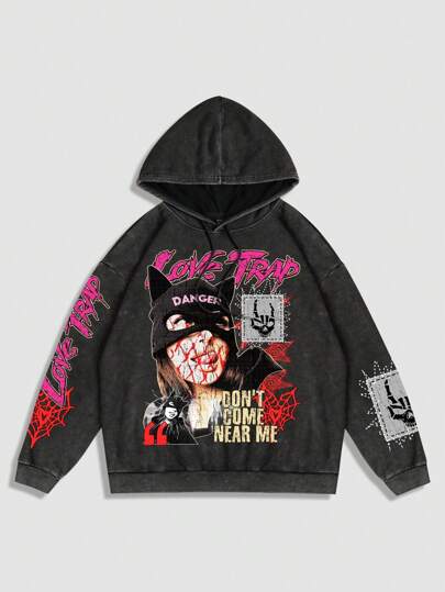 Street Life Sudadera con capucha con estampado gráfico para hombres, con eslogan, apta para primavera y otoño