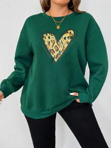 Calvaya Plus Size Elegant Casual Thickened Loose Round Neck Printed Sweatshirt Pullover Fall Outfit