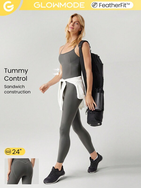 GLOWMODE 24 英寸 FeatherFit™ 升级收腹圆领心形臀部双向绑带连体衣低冲击瑜伽日常