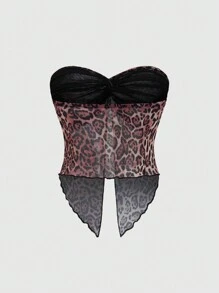 SHEIN LUNE Summer Fashionable Leopard Print Twist Front Crop Top - Multicolor - View 2