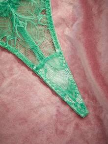 Charlaine Conjunto de lencería sexy de encaje hueco para mujer - Verde - Ver 4