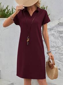 EMERY ROSE Blue Casual Batwing Sleeve Dress Summer - Burgundy - View 4