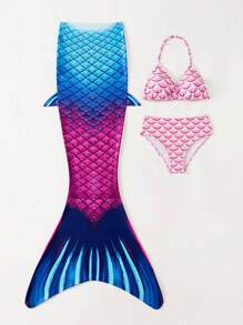 Tween Girls Mermaid Princess Bikini Swimwear - Blue - View 3