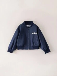 PrepCrw 少女海军蓝字母刺绣梭织修身长袖棉服外套，返校季 - 藍色 - 查看 1