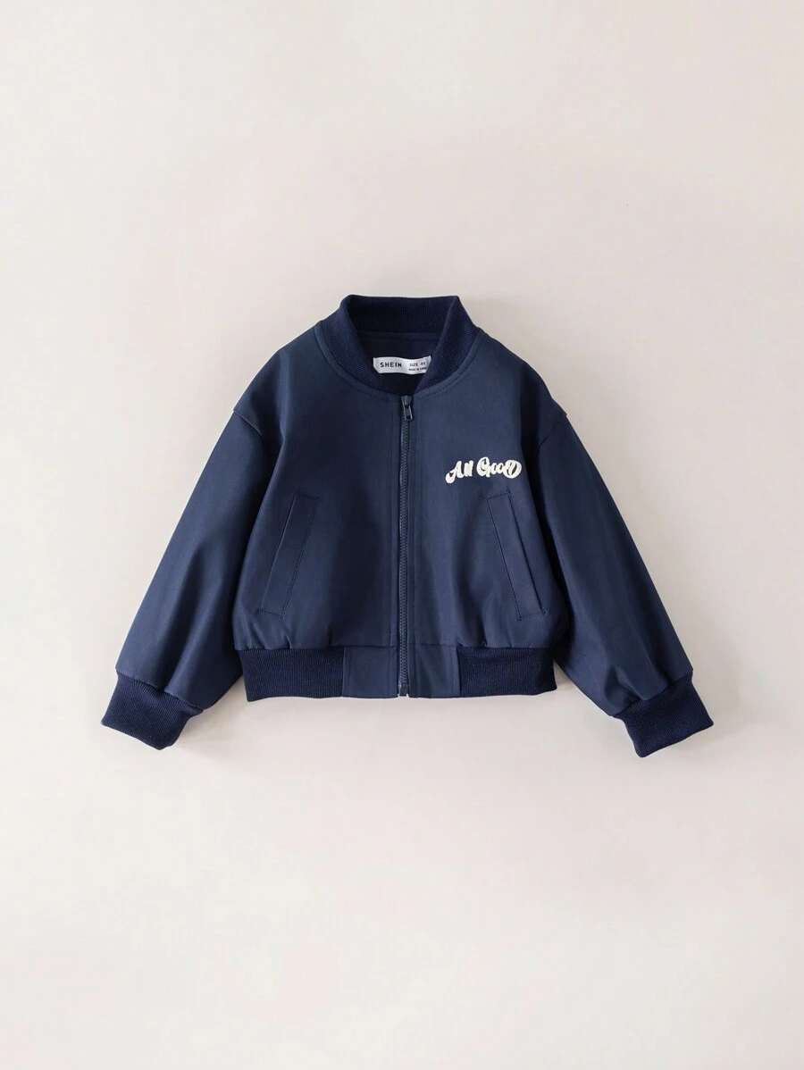 PrepCrw 少女海军蓝字母刺绣梭织修身长袖棉服外套，返校季 - 藍色 - 查看 1