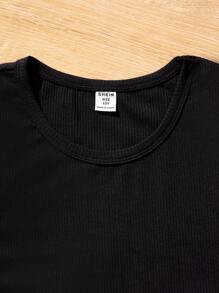 SHEIN 3pcs Tween Girls Solid Color Knit Jumpsuit Sets - Dark Grey - View 3