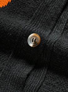 SHEIN EZwear Plus Size Women's Front Button Long Sleeve Pumpkin Orange Pattern Cardigan, Casual Daily Wear,Halloween Clothes,Halloween Curve