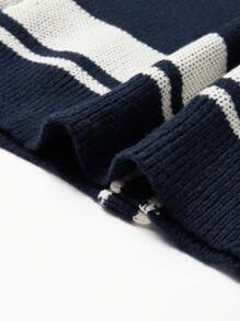 Chillumni Áo khoác cardigan dáng rộng tay dài cài nút màu khối đơn giản họa tiết thường ngày cho nam, áo khoác cardigan dáng rộng hở vai sọc xanh bóng chày khối đơn giản, dành cho chồng, quà tặng bạn trai, áo len cardigan nam, đồ dệt kim nam, áo len cardigan nam, áo len dệt kim, áo khoác ngoài nam phối màu - Màu xanh hải quân - Xem 5