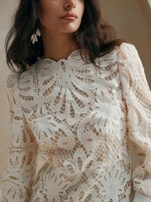 Anewsta Váy ngắn ren trơn màu thanh lịch cho nữ mùa xuân và mùa thu, váy ngắn tay dài cổ đứng có khóa kéo thanh lịch cho nữ, váy ngắn tay màu trắng đơn giản ôm vừa vặn, mùa xuân/mùa thu, trang phục chuyên nghiệp/công sở/đồ bảo hộ lao động - trắng - Xem 4