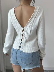 Selianne 女士圣诞气氛珍珠纽扣背面纯色毛衣、长袖上衣