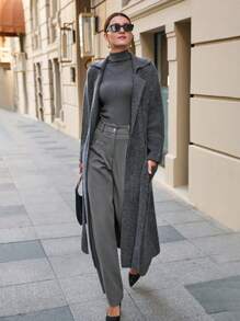 EURMUSE Maxi Cardigan With Belt Outwear Jacket Fall Winter - Grey - View 6