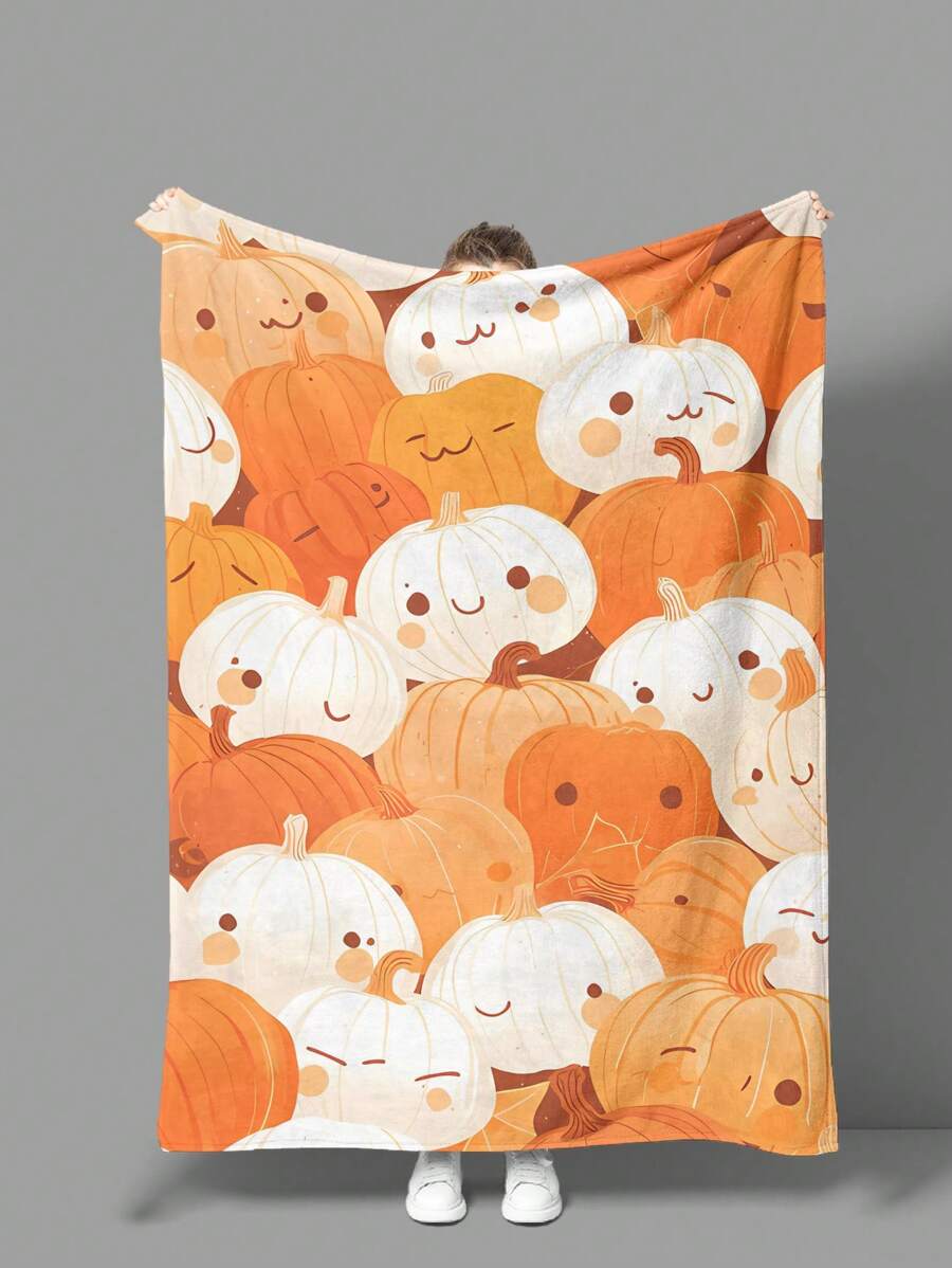 1pc Flannel Blanket, Bedding, Pumpkin Pattern Thick Soft Skin-Friendly Sofa Throw Blanket For Home Decor, Office Nap, Travel Camping, Suitable For Living Room, Bedroom, Back To School Season, Holiday Gift, Halloween Decor - Multicolor - View 1