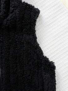 SHEIN 3 件套年轻男孩休闲长袖白色上衣 + 黑色蓬松连帽背心 + 裤子套装，秋冬 - 黑色 - 查看 7