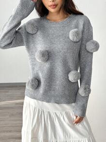 Chiquease 女士时尚绒球装饰套头毛衣 - 彩色 - 查看 6