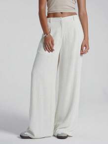 LYSMO Pantalones anchos de lino para mujer - Albaricoque - Ver 1