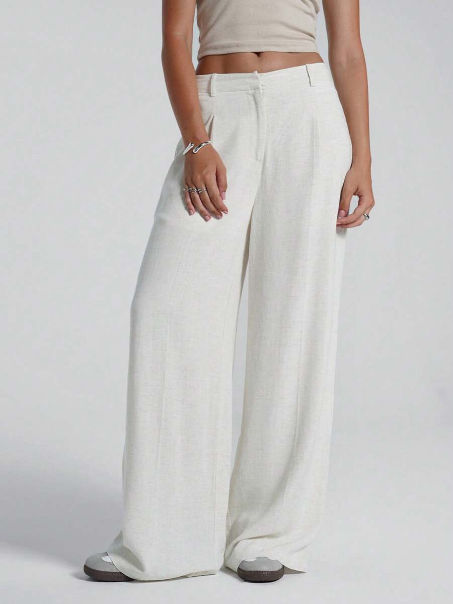 LYSMO Pantalones anchos de lino para mujer - Albaricoque - Ver 1