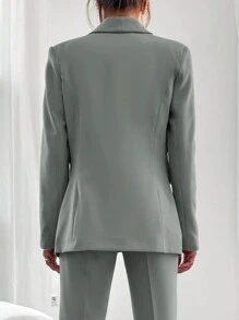 EURMUSE 女士休閒商務實色披肩領外套＆長褲套裝 - 薄荷綠 - 查看 2