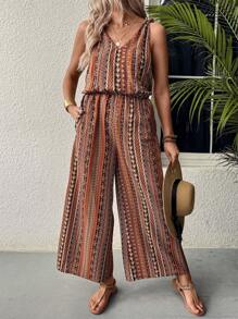 Breezaya Plus Size  Vintage Style Casual Jumpsuit - Multicolor - View 4