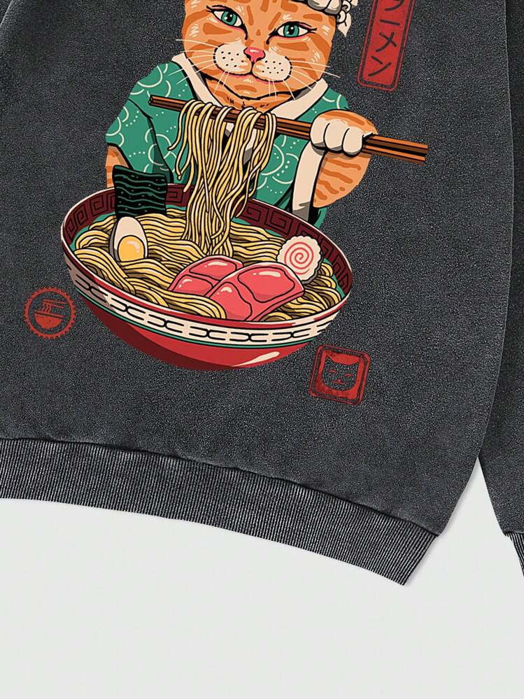 Vincenttrinidadart ROMWE MEN 男式简约印花连帽宽松运动衫 - 黑色 - 查看 6