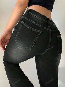 Women's Y2K Streetwear Low Waist Casual Denim Flare Pants, Back To School, Autumn