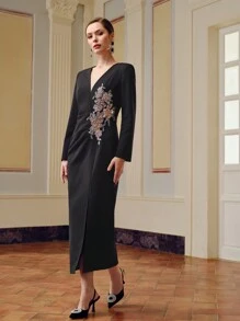 ZEYLAH 亮片和珠饰细节褶饰腰长裙 - 黑色 - 查看 7