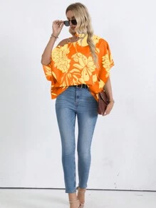 SHEIN Clasi Damen Bluse mit floralem Muster, asymmetrischem Kragen und weiter Form