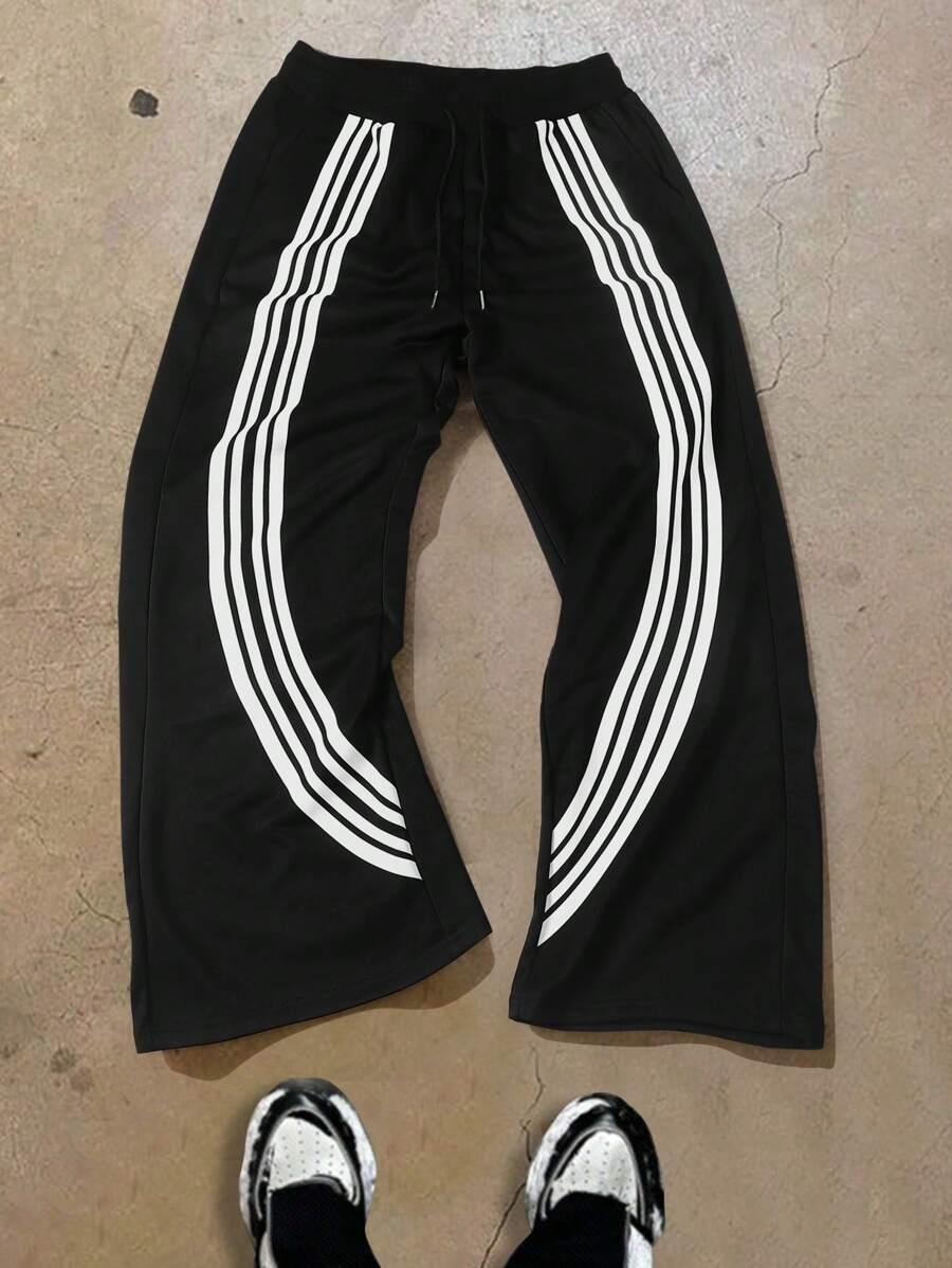 Aesthetic Post Pantaloni de sport largi pentru bărbați, cu șnur, talie, cu dungi late