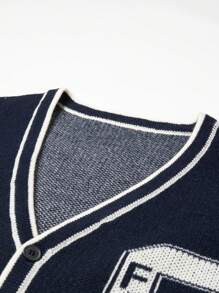 Chillumni Áo khoác cardigan dáng rộng tay dài cài nút màu khối đơn giản họa tiết thường ngày cho nam, áo khoác cardigan dáng rộng hở vai sọc xanh bóng chày khối đơn giản, dành cho chồng, quà tặng bạn trai, áo len cardigan nam, đồ dệt kim nam, áo len cardigan nam, áo len dệt kim, áo khoác ngoài nam phối màu - Màu xanh hải quân - Xem 7