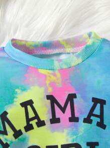 SHEIN 2pcs/Set Baby Girls' Casual Tie-Dye Letter Print Sweatsuit, Spring/Fall - Multicolor - View 4