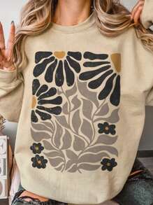 Attitoon Super Loose Fit!Women's Casual Geometric Floral Print Loose Fit Crew Neck Sweatshirt, Autumn/Winter