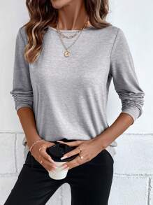 SHEIN LUNE Camiseta de manga larga con cuello redondo, espalda con recorte y detalle de lazo - Multicolor - Ver 5