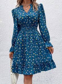 SHEIN Clasi Vestidos Impressão Floral Dits Entalhe pescoço Cintura franzida