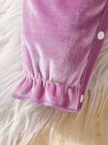 2pcs Baby Girls Jumpsuit + Embroidered Plus Fleece Thick Vest Set, Cute & Warm Outfits For Autumn/Winter - Purple - View 5