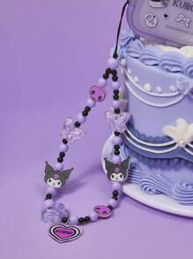 HELLO KITTY AND FRIENDS | SHEIN Cute Handmade Beaded Purple Cartoon Kuromi Mobile Phone Chain Mobile Phone Lanyard,Fits All Phone Cases - Multicolor - View 3