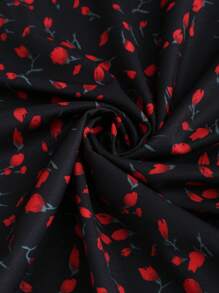 SHEIN Unity Women's Floral Print V-Neck Flared Sleeve Elegant Dress, Spring Summer Fall Cloth For Women - Red and Black - View 5